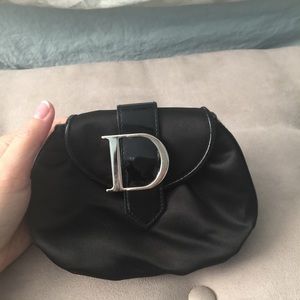 EUC Dior Black Satin Sz Small “D” Logo Flap Makeup